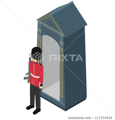 等距插圖:英國衛兵和盒子 等距插圖:英國衛兵和盒子 117154426