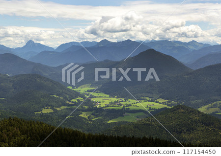 Mountain hiking Jochberg, Bavaria, Germany in summertime Mountain hiking Jochberg, Bavaria, Germany in summertime 117154450