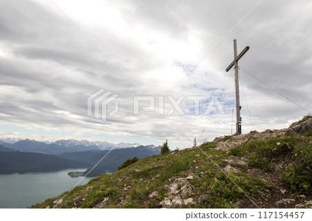 Summit cross of Jochberg, Bavaria, Germany in summertime Summit cross of Jochberg, Bavaria, Germany in summertime 117154457