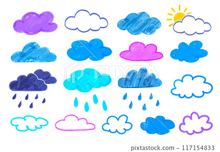 Vector set of childlike drawings of clouds Vector set of childlike drawings of clouds 117154833