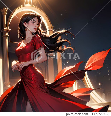 穿紅衣服的年輕女子 117154962