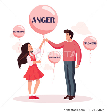 People with balloons with emotions written inside 117155024