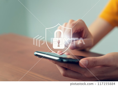 Hand using smartphone and showing padlock, protecting data on internet technology networking GDPR(general data protection regulation). Hand using smartphone and showing padlock, protecting data on internet technology networking GDPR(general data protection regulation). 117155884