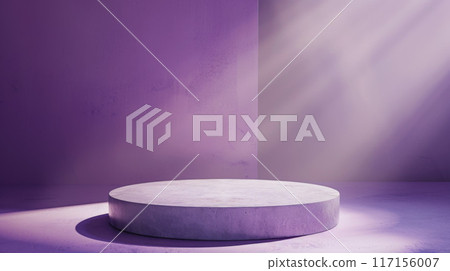 Concrete Platform with a Purple Background and Lighting 117156007