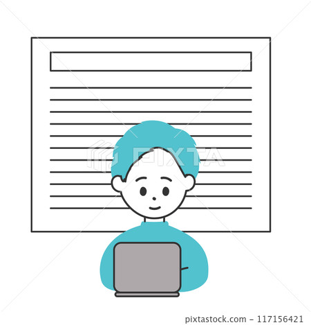 一個人在筆記型電腦上寫文章的插圖 117156421