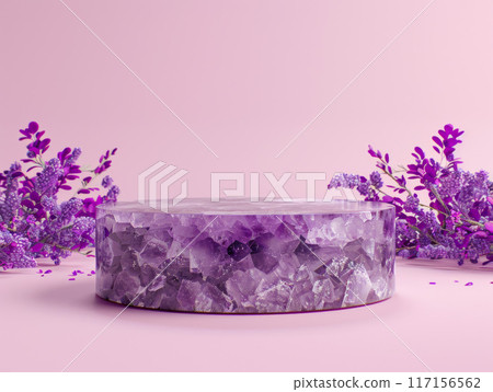 Purple Crystal Pedestal with Flower Arrangements 117156562