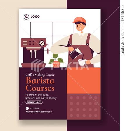 Barista Vertical Poster Flat Cartoon Hand Drawn Templates Background Illustration 117156862