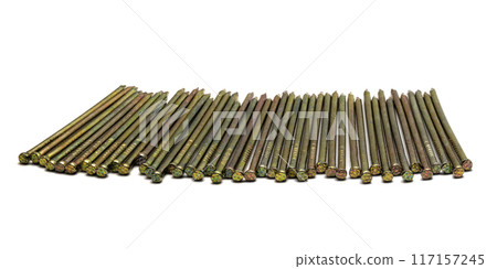Thin iron nails laid in one row 117157245