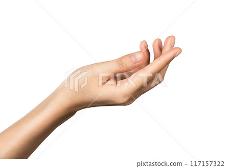 Hand pointing at screen on isolated background. 117157322