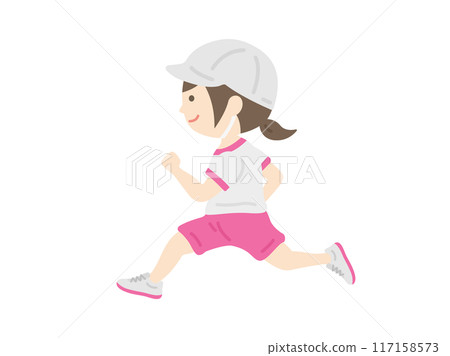 Illustration of a girl wearing a red and white cap running at a sports day 117158573