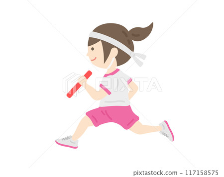 Illustration of a girl holding a baton running in a relay race at an athletic meet 117158575
