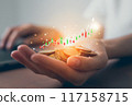Businessman trader is showing a growing and stock market graph and investment and currency exchange, Planning and strategy concept 117158715