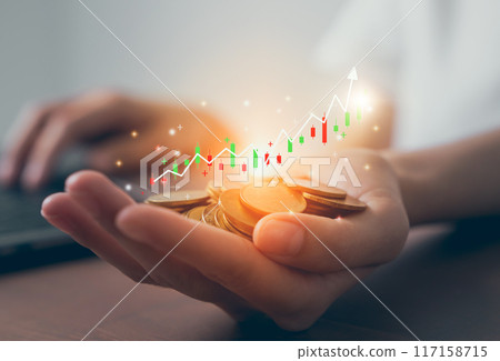 Businessman trader is showing a growing and stock market graph and investment and currency exchange, Planning and strategy concept 117158715