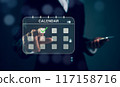Businessman hand touching screen of calendar event plan and digital schedule appointments on internet. 117158716