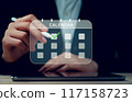 Businessman hand touching screen of calendar event plan and digital schedule appointments on internet. 117158723