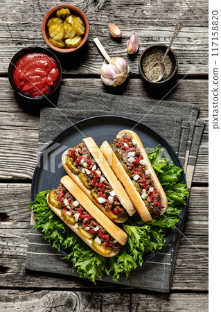 Midwestern Loose Meat Sandwiches on a white plate 117158820