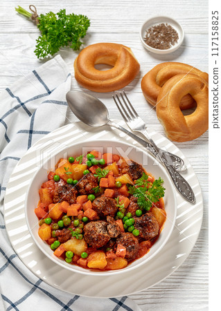 turkish meatball stew, sulu kofte, in a bowl 117158825