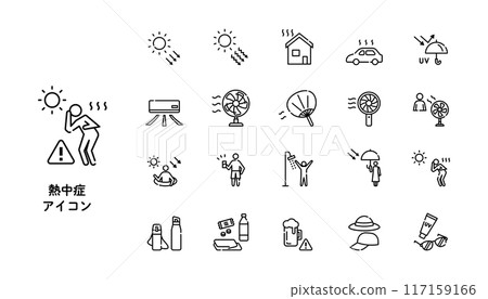 Heat stroke icon set 117159166