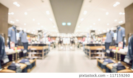 Abstract blur clothing boutique display interior of shopping mall background Abstract blur clothing boutique display interior of shopping mall background 117159260