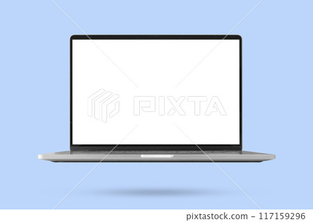Laptop with blank screen isolated on blue background 117159296