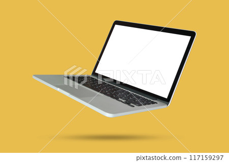 Laptop with blank screen isolated on yellow background 117159297