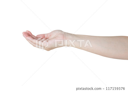 Woman hand gesture holding something isolated on white background 117159376