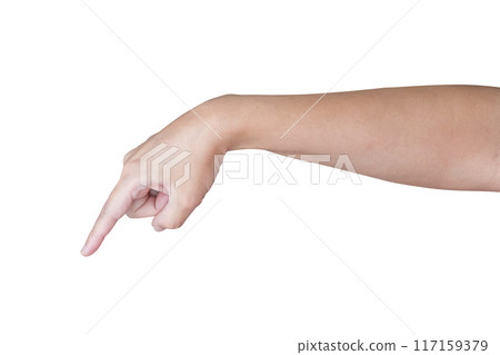 man hand touching or pointing to something isolated on white background 117159379