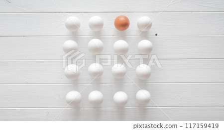 eggs on a wooden table eggs on a wooden table 117159419