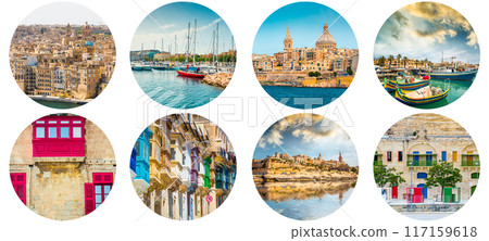 European cities, next to the shore, collage European cities, next to the shore, collage 117159618