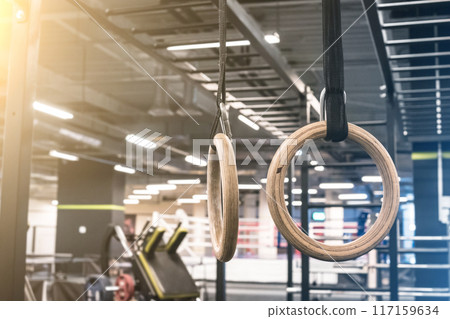 gymnastics rings for exercising in the gym gymnastics rings for exercising in the gym 117159634