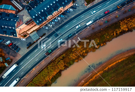 Aerial view of road in Sighisoara 117159917