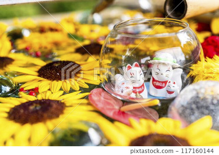Sunflower flower water fountain at Takekoma Shrine, Iwanuma City, Miyagi Prefecture 117160144