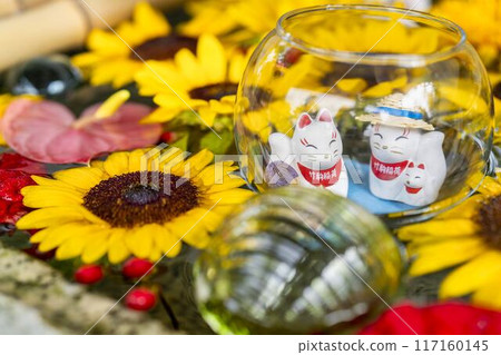 Sunflower flower water fountain at Takekoma Shrine, Iwanuma City, Miyagi Prefecture 117160145