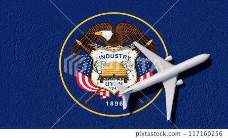 Utah State Flag And Airplane Fly. Flight And Travel 3D Illustration Utah State Flag And Airplane Fly. Flight And Travel 3D Illustration 117160256