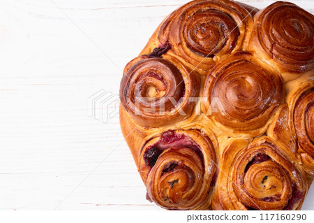 Homemade cake pie roll with cherry . Food background Homemade cake pie roll with cherry . Food background 117160290