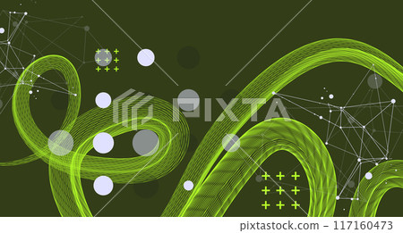 The abstract wave is made in a frame style. Template for science and technology presentation. Hand drawn vector art. 117160473