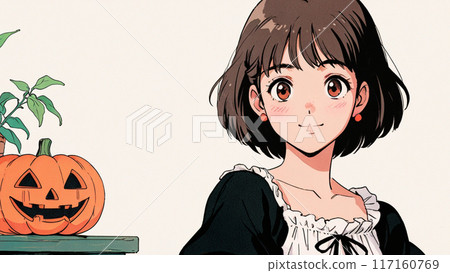 Cute retro girl in Halloween costume Cute retro girl in Halloween costume 117160769