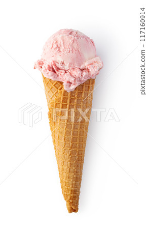 strawberries ice cream waffle cone on white background 117160914