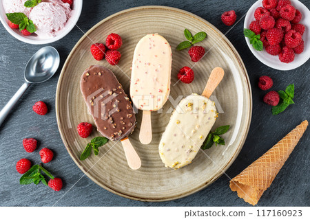 Raspberry ice cream 117160923