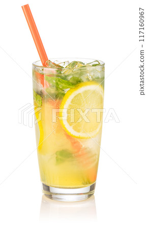 Glass with lemon lemonade and ice Glass with lemon lemonade and ice 117160967
