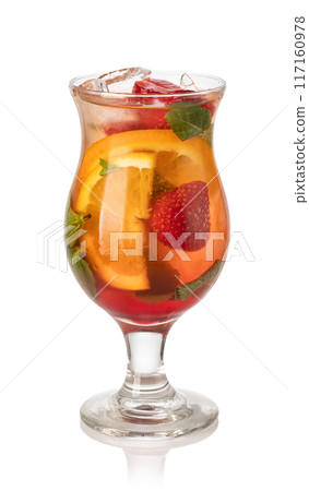 Glass with orange lemonade and ice Glass with orange lemonade and ice 117160978