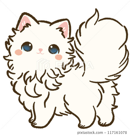 Hand drawn doodle illustration kawaii cute cat. Pet cartoon character. Kitten Collection of design elements. 117161078