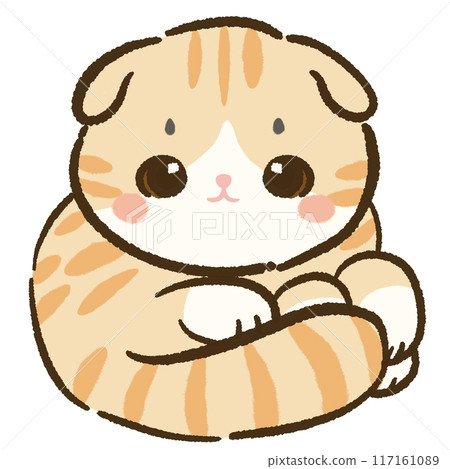 Hand drawn doodle illustration kawaii cute cat. Pet cartoon character. Kitten Collection of design elements. 117161089