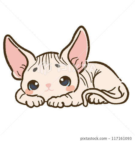 Hand drawn doodle illustration kawaii cute cat. Pet cartoon character. Kitten Collection of design elements. 117161093