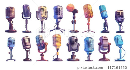 microphone set cartoon. sound music equipment musical voice sound. vector illustration 117161330