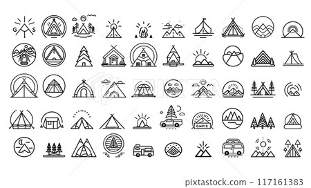 glamping camping camp tent icon logotype sign. nature recreation tourism travel hike line outline. vector illustration glamping camping camp tent icon logotype sign. nature recreation tourism travel hike line outline. vector illustration 117161383