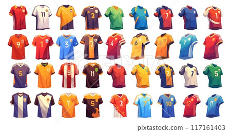 football uniform. soccer sport jersey player clothing element. vector cartoon illustration football uniform. soccer sport jersey player clothing element. vector cartoon illustration 117161403