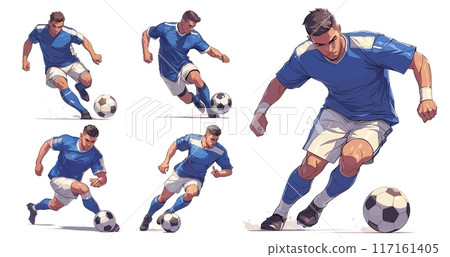football player with ball. soccer sport athlete game man professional uniform movement dynamic. vector illustration football player with ball. soccer sport athlete game man professional uniform movement dynamic. vector illustration 117161405