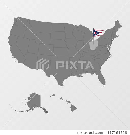 Ohio state map with flagpole. Vector illustration. 117161728