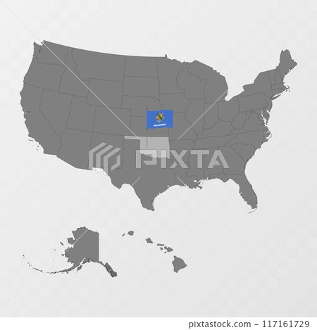 Oklahoma state map with flagpole. Vector illustration. 117161729